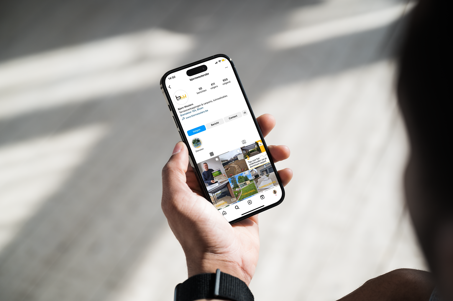 Het Instagramprofiel van Bjorn Wouters op een smartphone